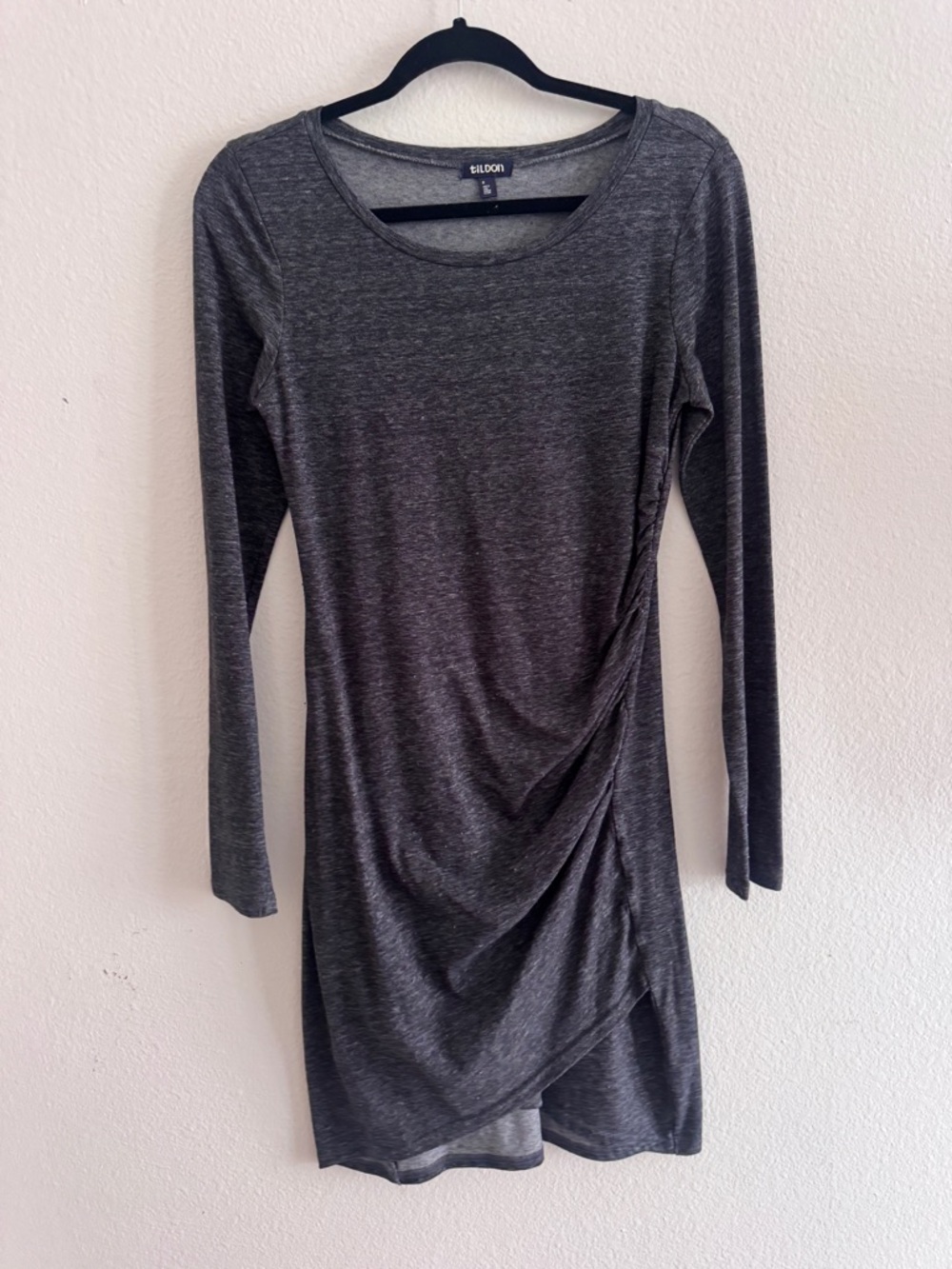 Tildon Charcoal Gray Long-Sleeve Ruched Women's Dress, Size Medium